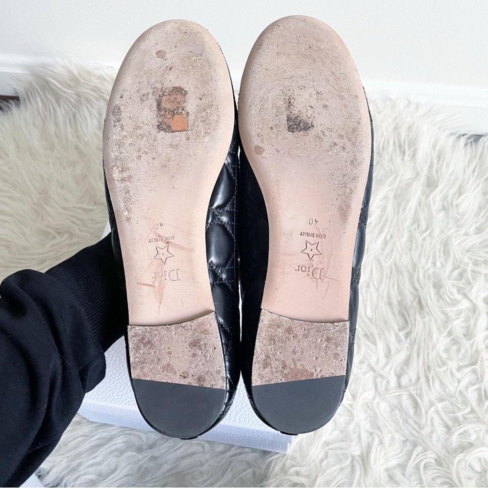 Christian Dior Ballet Flat Black Quilted Cannage Calfskin Pearl Bow size 40 - Picture 10 of 16